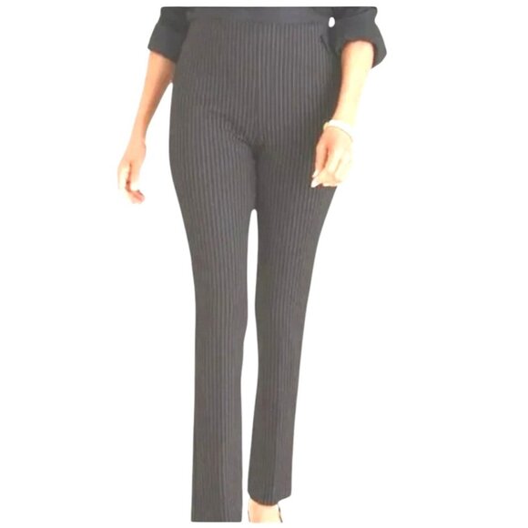 Chicos So Slimming Juliet Pinstripe Straight Pants Black & Ecru 3P - Picture 2 of 12